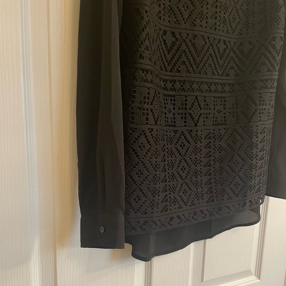 NWT BANANA REPUBLIC Black Long Sleeved Sheer Cut Out Detailed Blouse - Picture 6 of 11